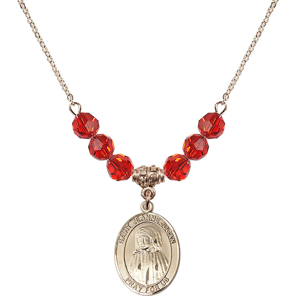 14kt Gold Filled Saint Jeanne Jugan Birthstone Necklace with Ruby Beads - 8409