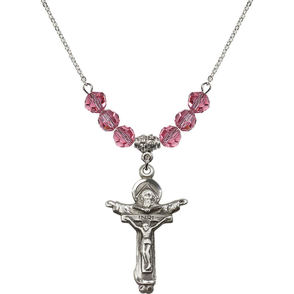 Sterling Silver Trinity Crucifix Birthstone Necklace with Rose Beads - 0065