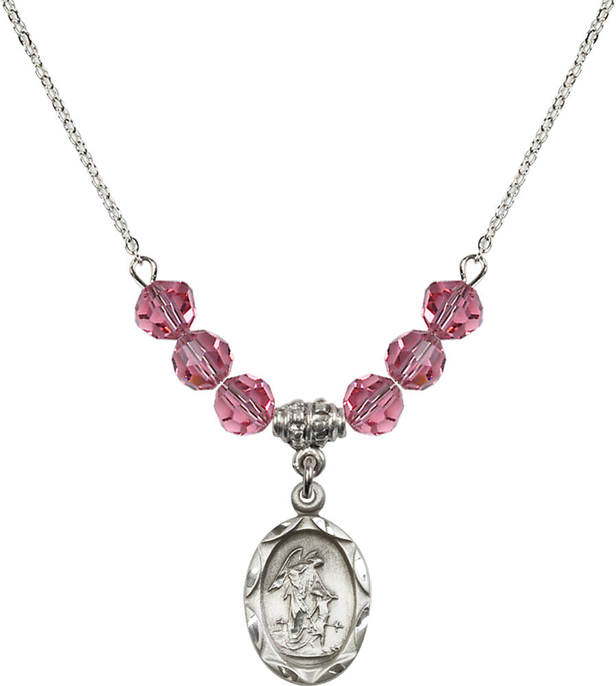 Sterling Silver Guardian Angel Birthstone Necklace with Rose Beads - 0612