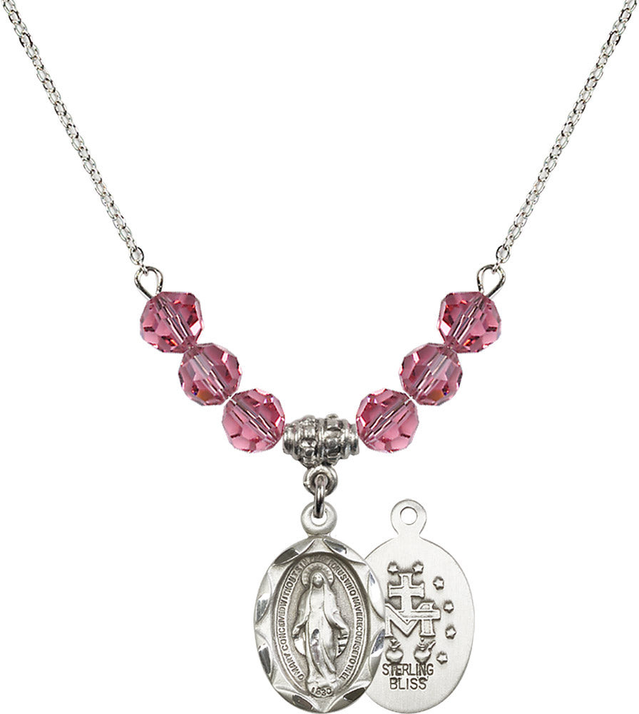 Sterling Silver Miraculous Birthstone Necklace with Rose Beads - 0612