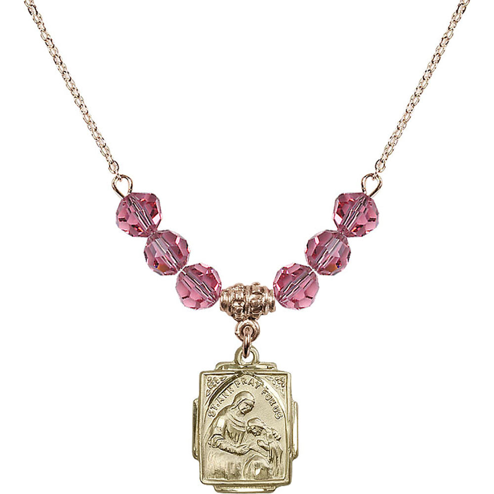 14kt Gold Filled Saint Ann Birthstone Necklace with Rose Beads - 0804