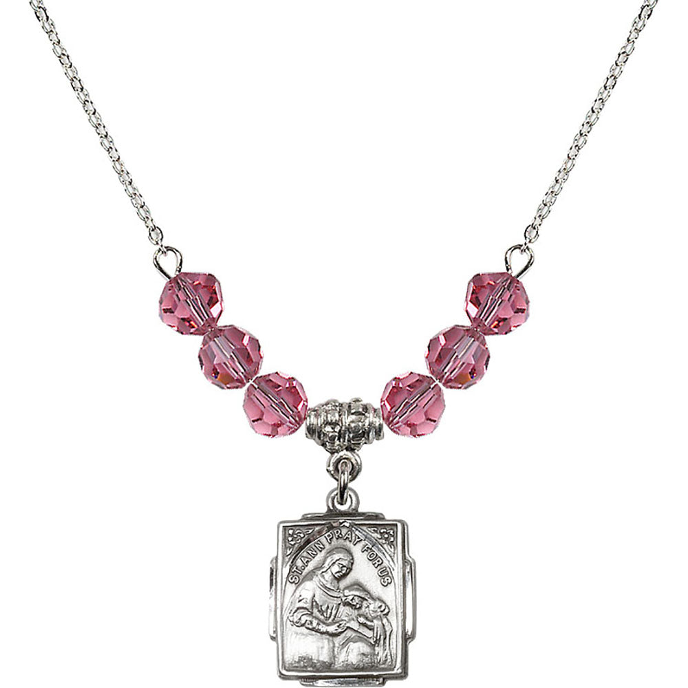 Sterling Silver Saint Ann Birthstone Necklace with Rose Beads - 0804