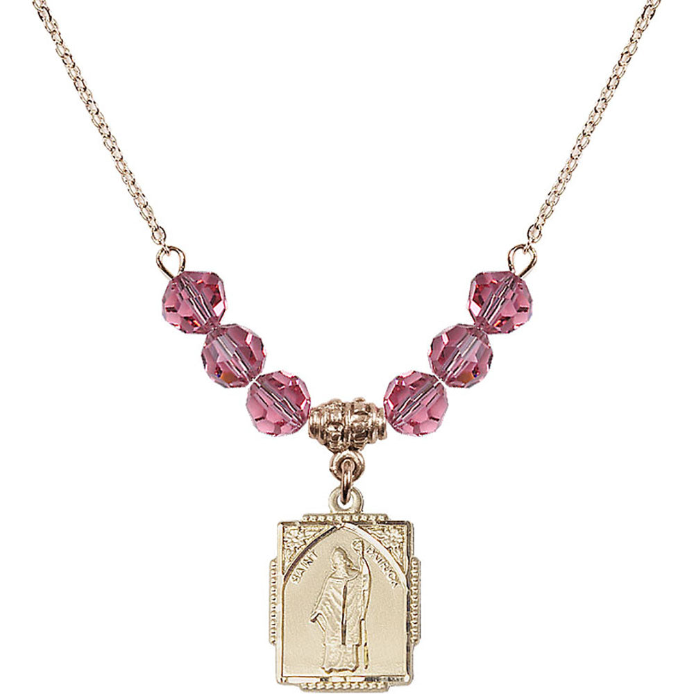 14kt Gold Filled Saint Patrick Birthstone Necklace with Rose Beads - 0804