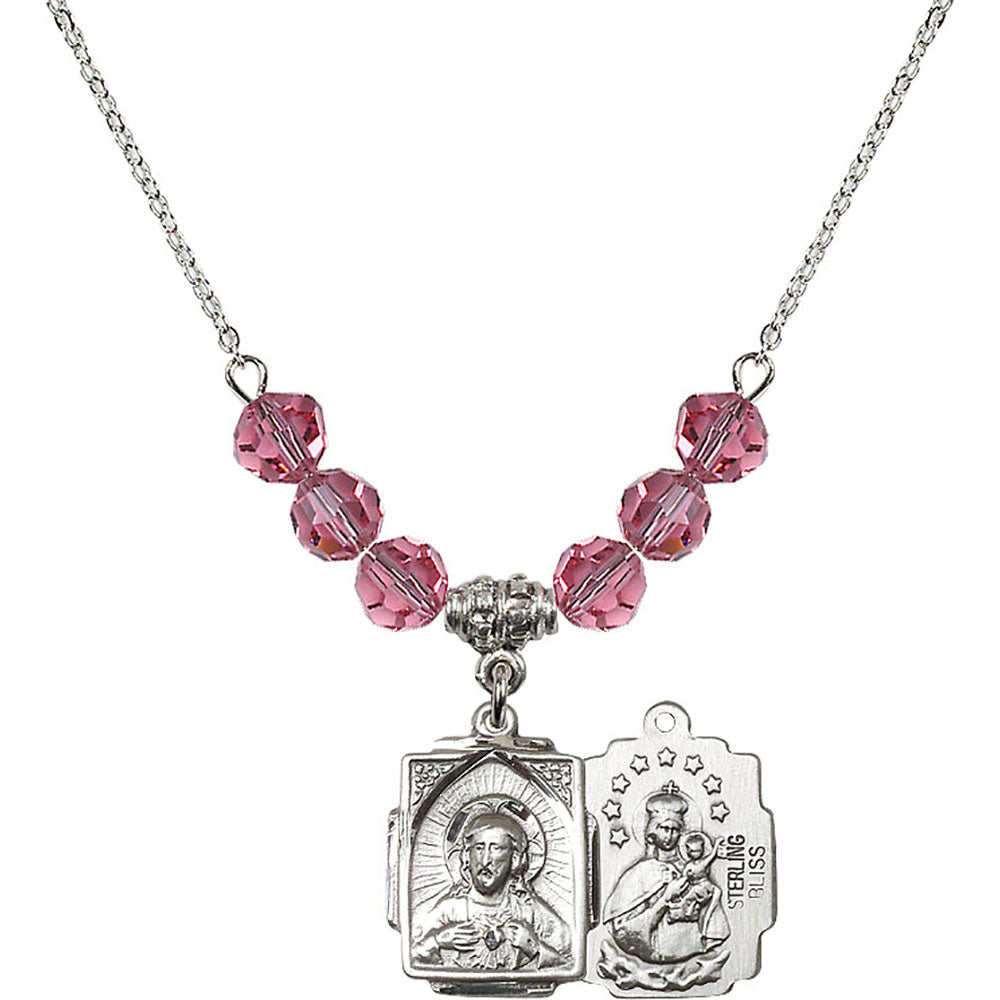 Sterling Silver Scapular Birthstone Necklace with Rose Beads - 0804