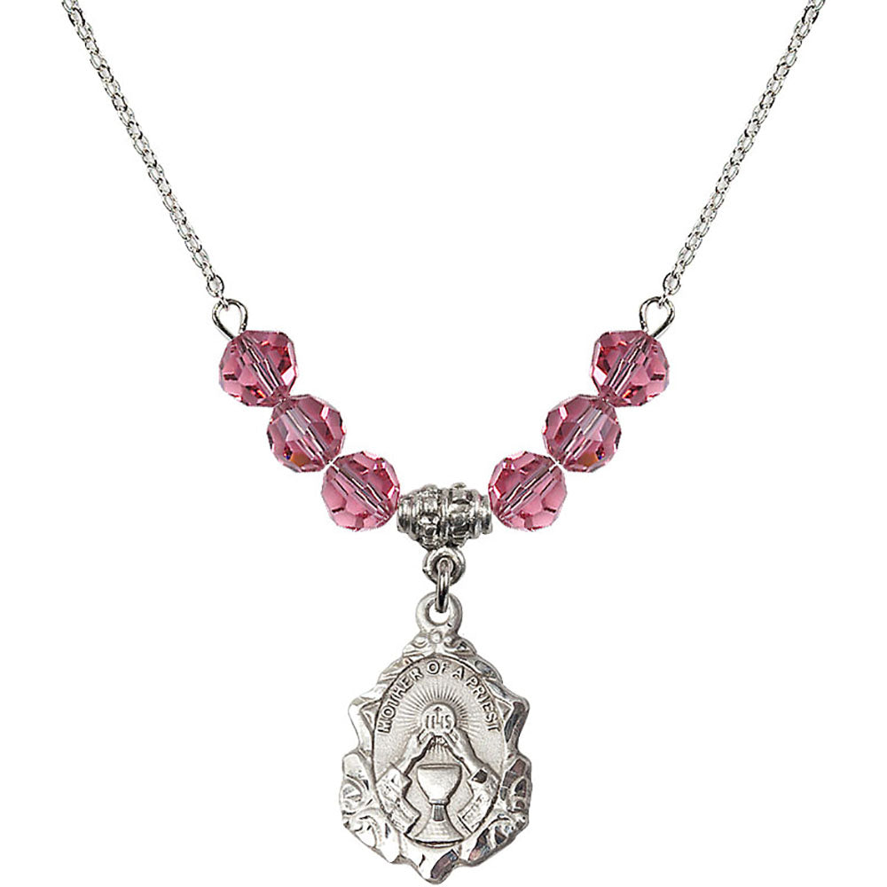 Sterling Silver Mother of a Priest Birthstone Necklace with Rose Beads - 0811
