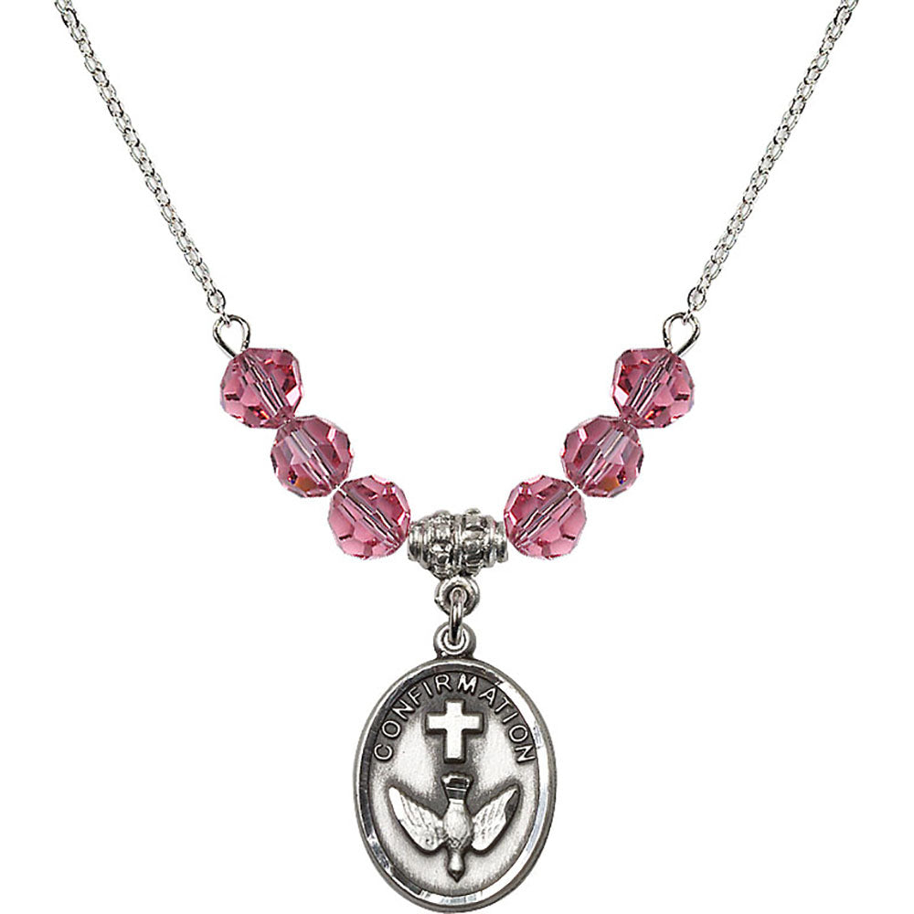 Sterling Silver Confirmation Birthstone Necklace with Rose Beads - 0873