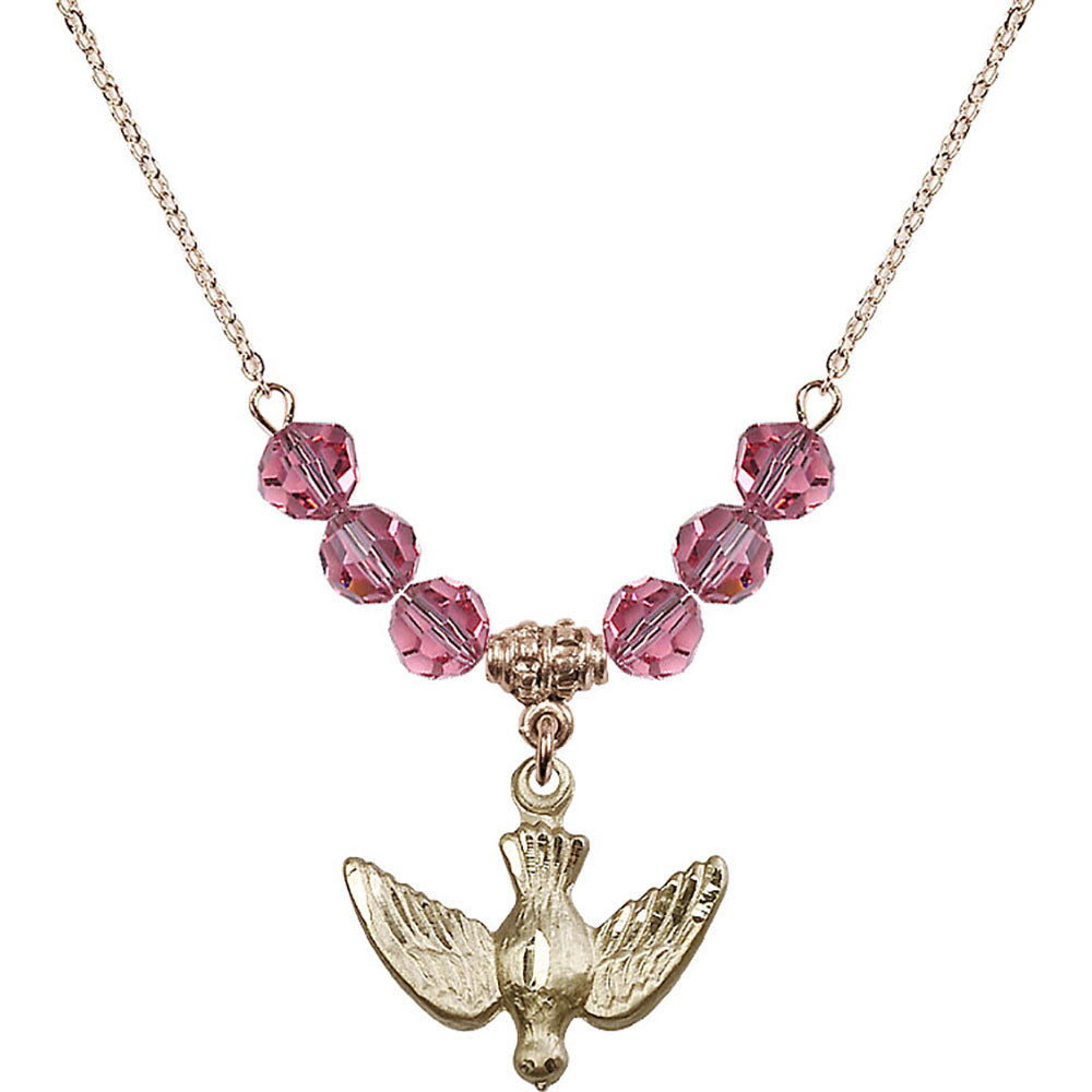 14kt Gold Filled Holy Spirit Birthstone Necklace with Rose Beads - 1628