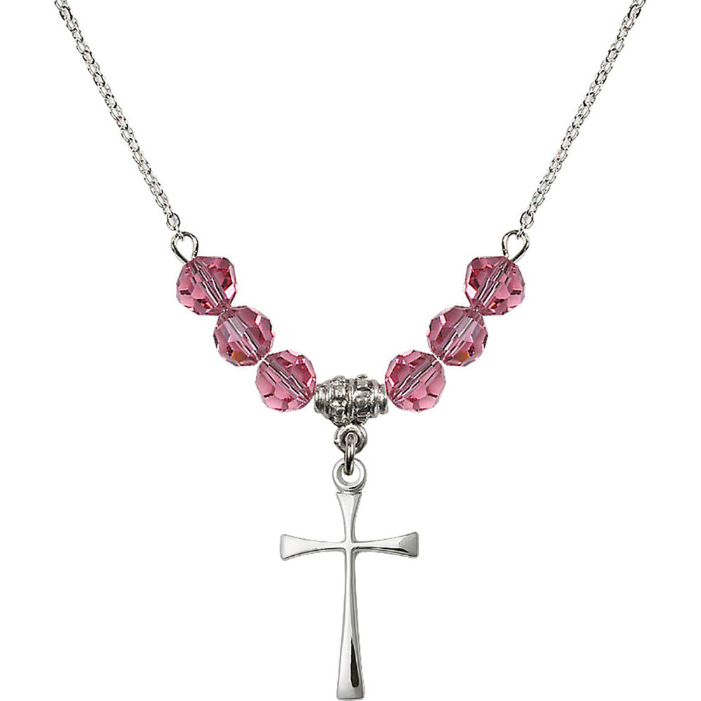Sterling Silver Maltese Cross Birthstone Necklace with Rose Beads - 1870