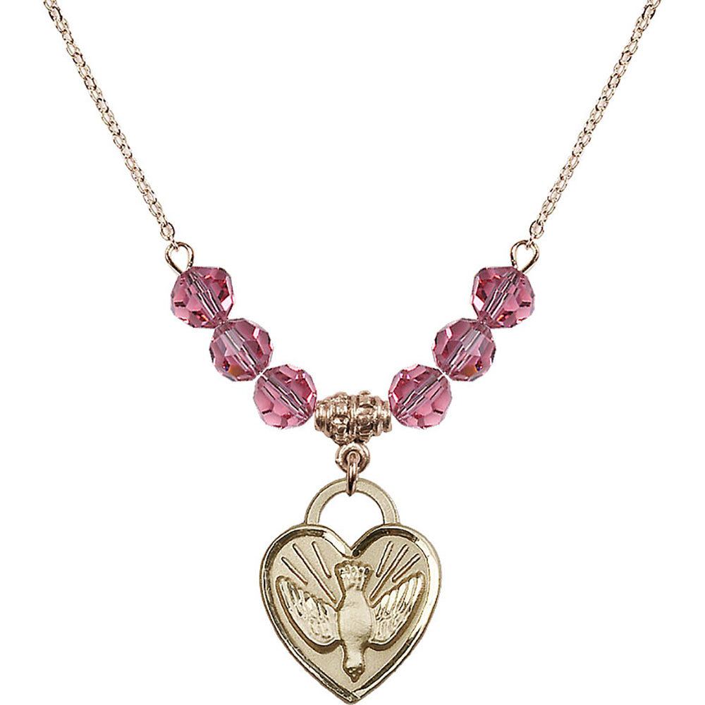 14kt Gold Filled Confirmation Heart Birthstone Necklace with Rose Beads - 3205