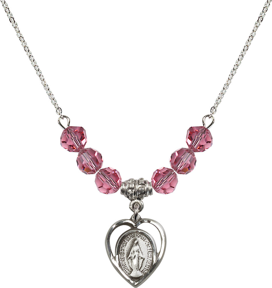 Sterling Silver Miraculous Birthstone Necklace with Rose Beads - 4125