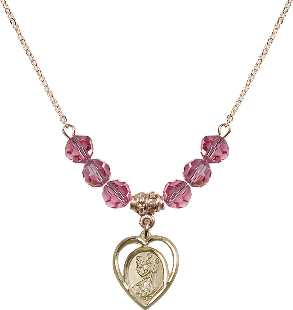 14kt Gold Filled Saint Christopher Birthstone Necklace with Rose Beads - 4127