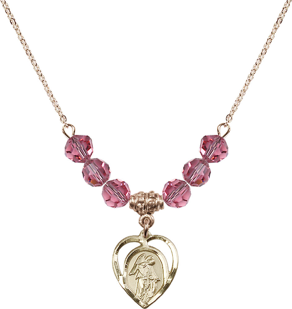 14kt Gold Filled Guardian Angel Birthstone Necklace with Rose Beads - 4129