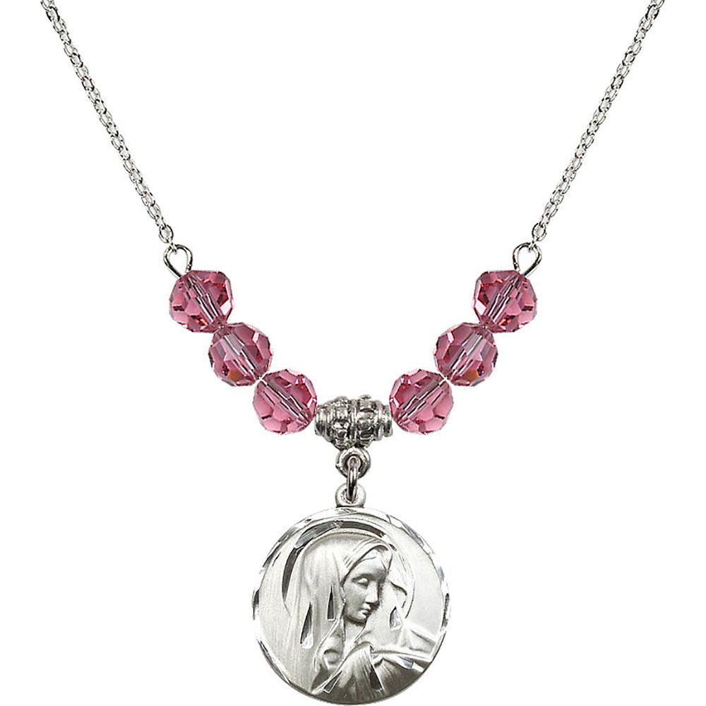 Sterling Silver Sorrowful Mother Birthstone Necklace with Rose Beads - 4249