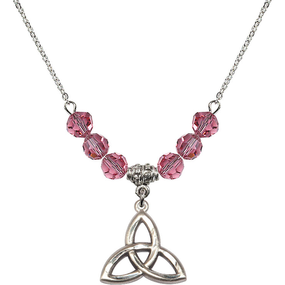 Sterling Silver Trinity Irish Knot Birthstone Necklace with Rose Beads - 5101