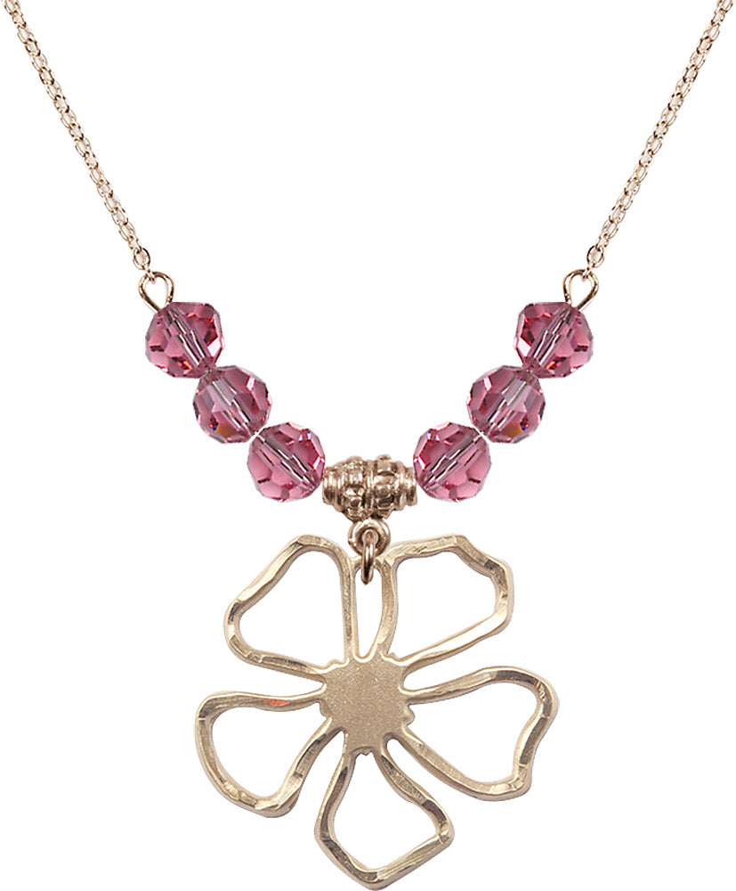 14kt Gold Filled Five Pedal Flower Birthstone Necklace with Rose Beads - 5109