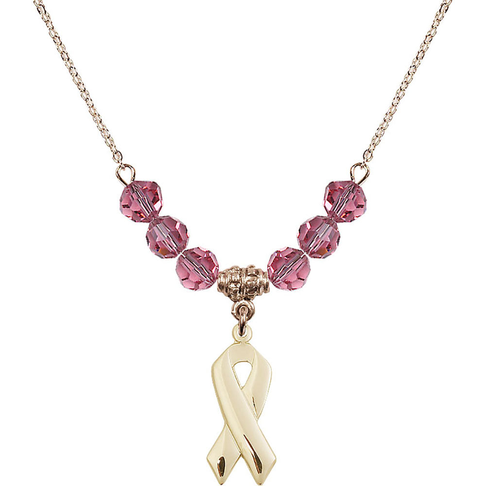 14kt Gold Filled Cancer Awareness Birthstone Necklace with Rose Beads - 5150