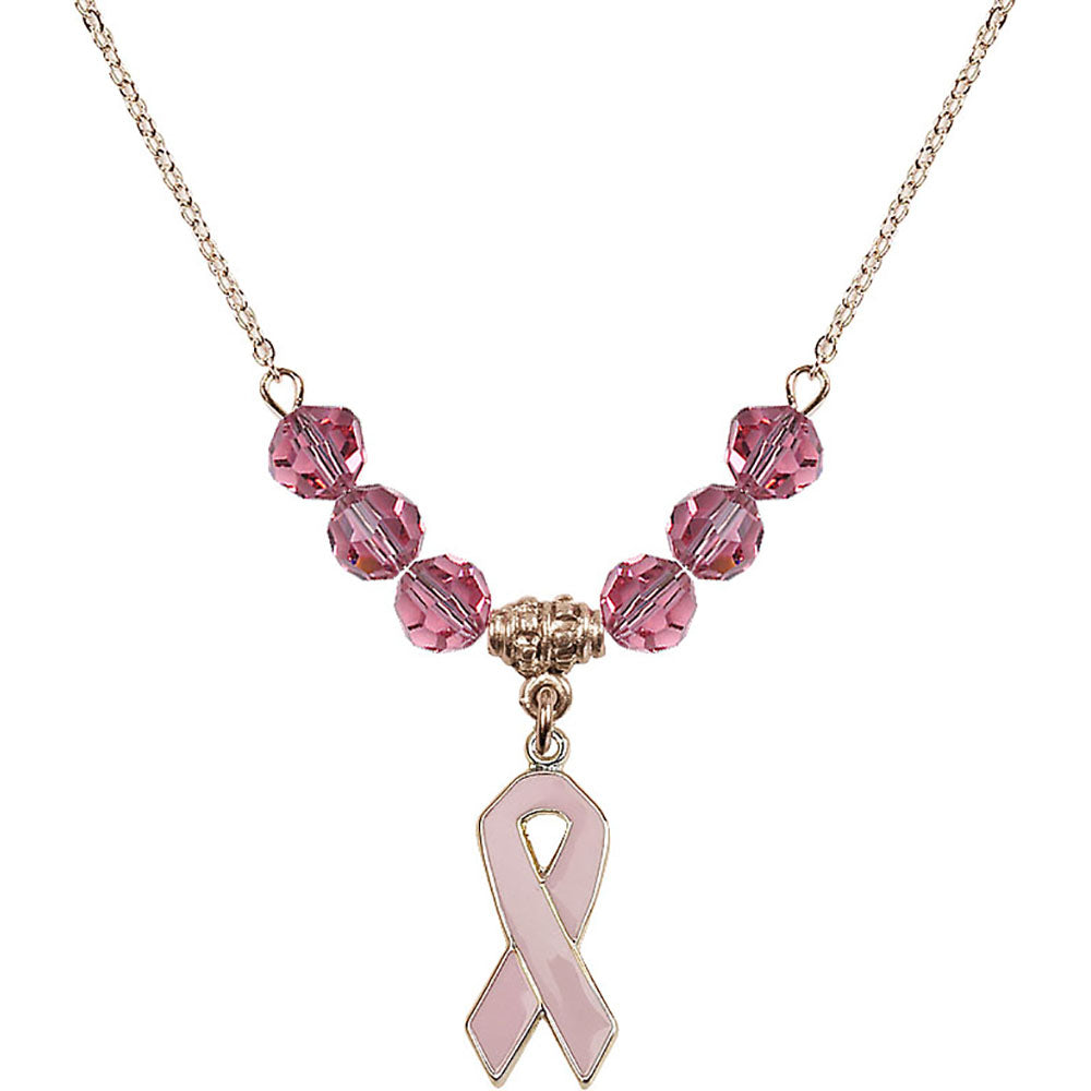 14kt Gold Filled Cancer Awareness Birthstone Necklace with Rose Beads - 5151