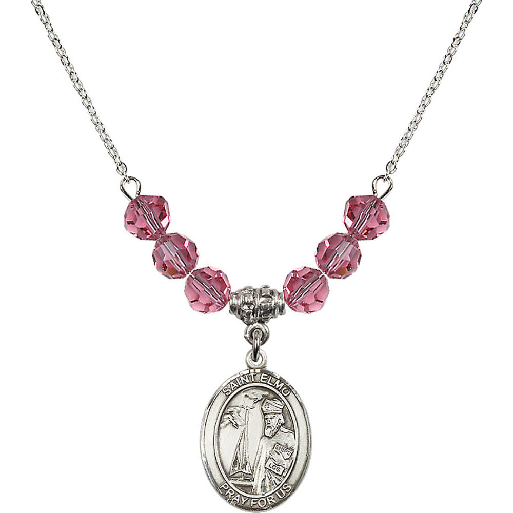 Sterling Silver Saint Elmo Birthstone Necklace with Rose Beads - 8031