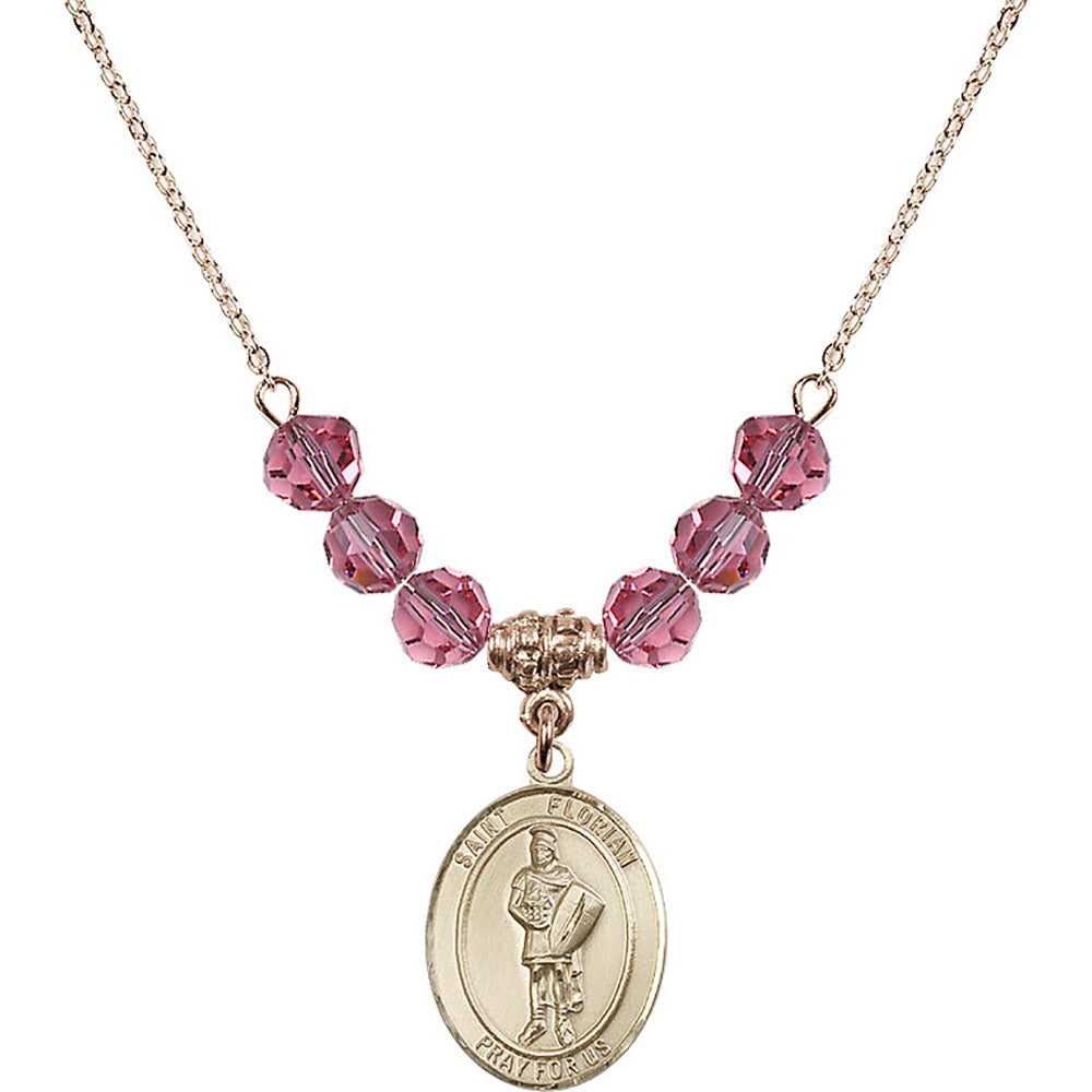 14kt Gold Filled Saint Florian Birthstone Necklace with Rose Beads - 8034