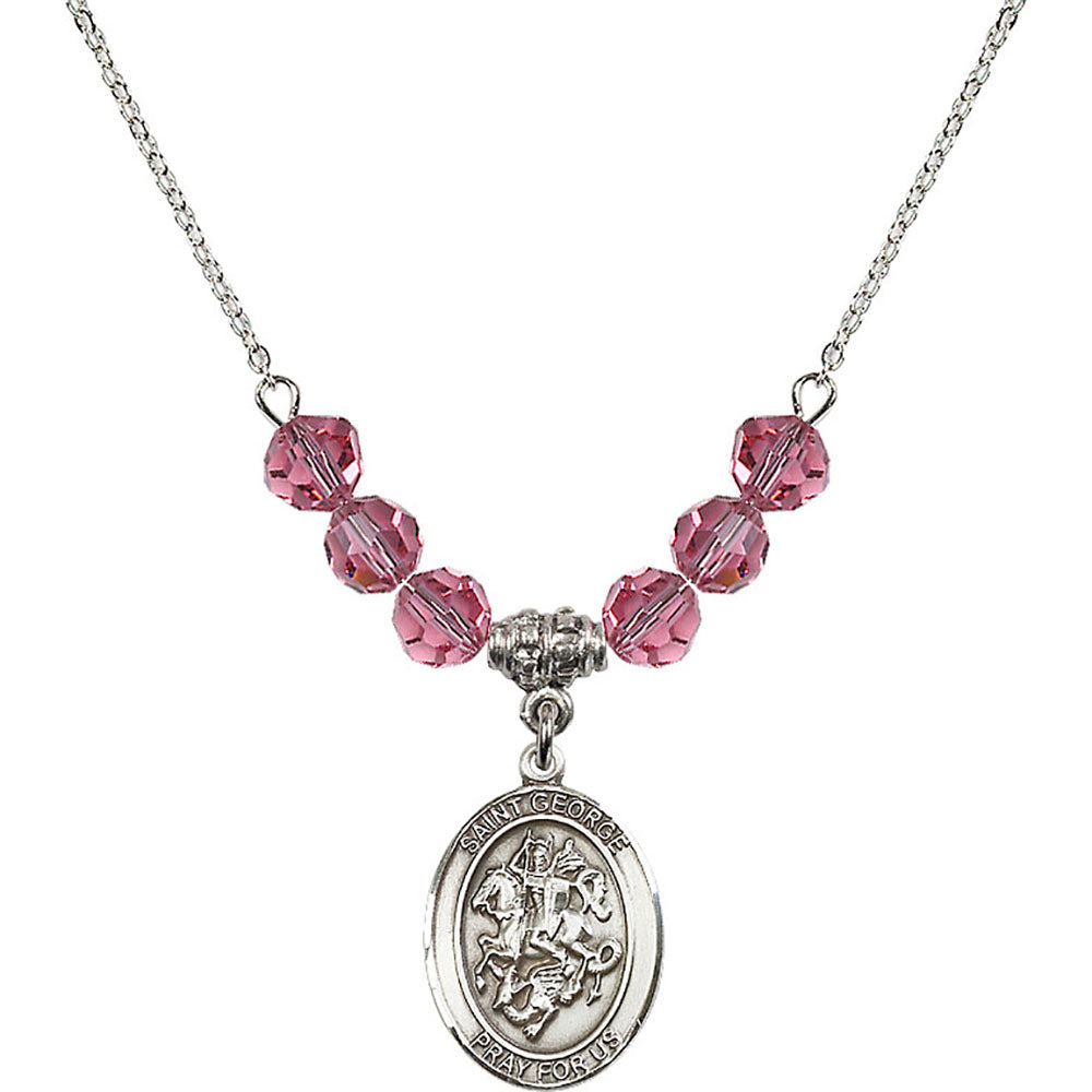 Sterling Silver Saint George Birthstone Necklace with Rose Beads - 8040