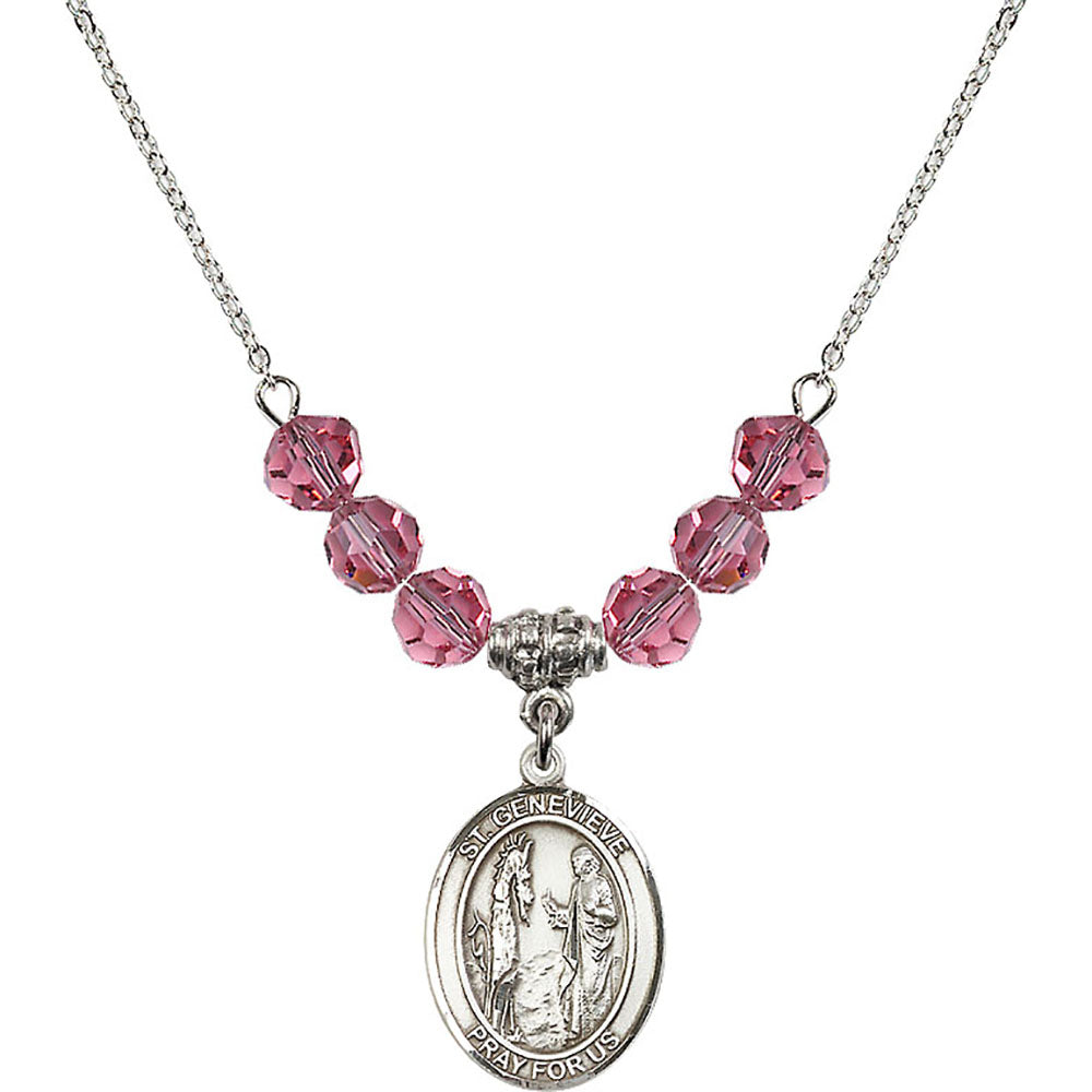 Sterling Silver Saint Genevieve Birthstone Necklace with Rose Beads - 8041