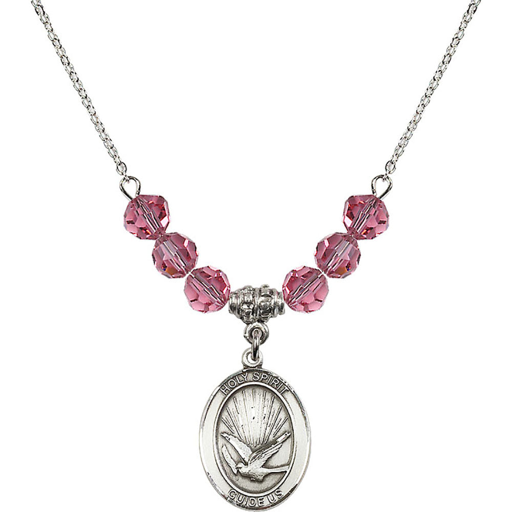Sterling Silver Holy Spirit Birthstone Necklace with Rose Beads - 8044