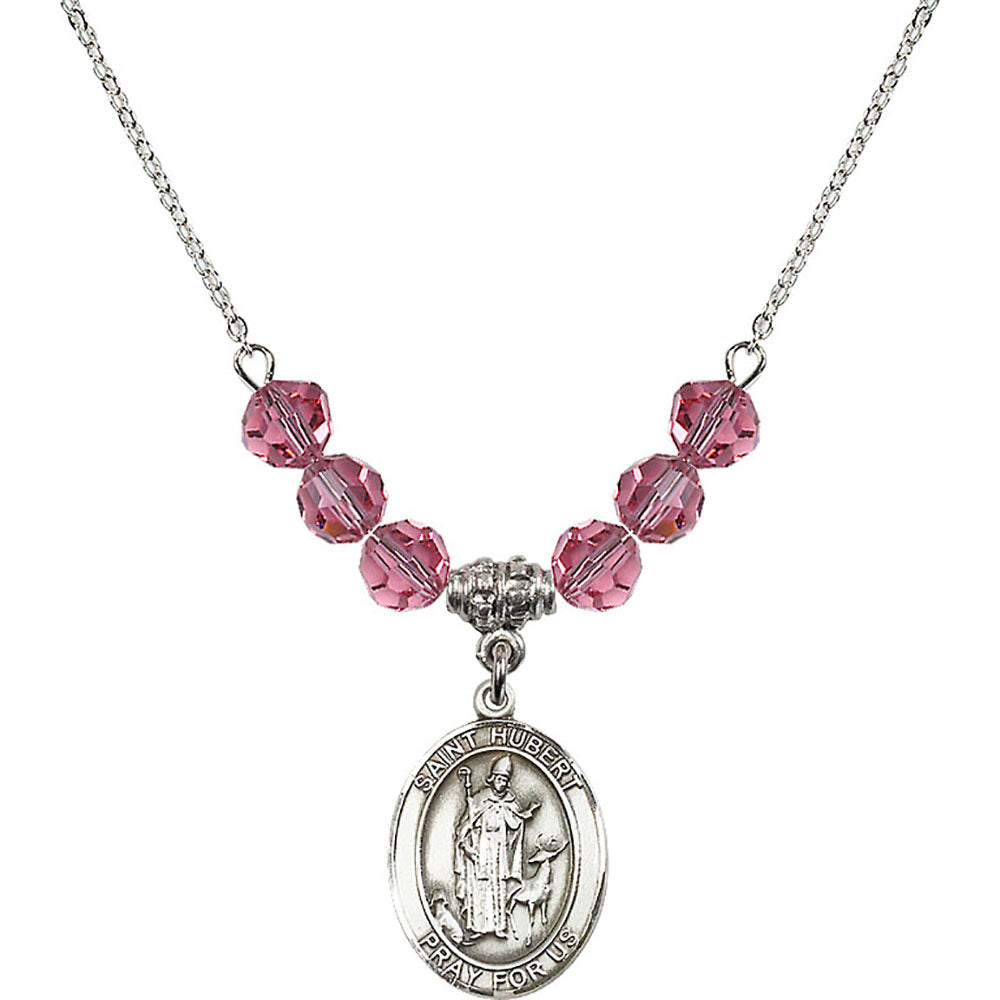 Sterling Silver Saint Hubert of Liege Birthstone Necklace with Rose Beads - 8045