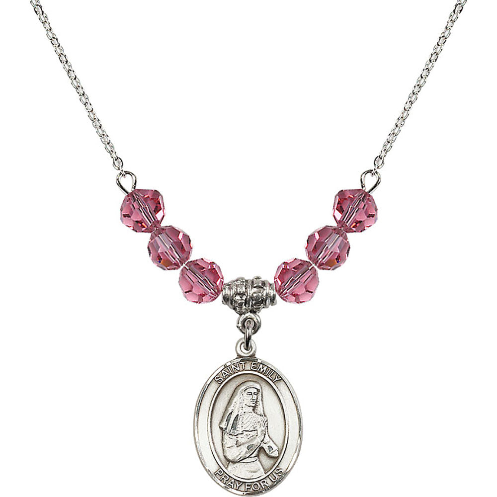 Sterling Silver Saint Emily de Vialar Birthstone Necklace with Rose Beads - 8047