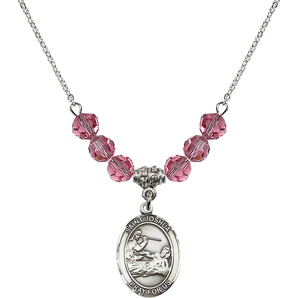 Sterling Silver Saint Joshua Birthstone Necklace with Rose Beads - 8059