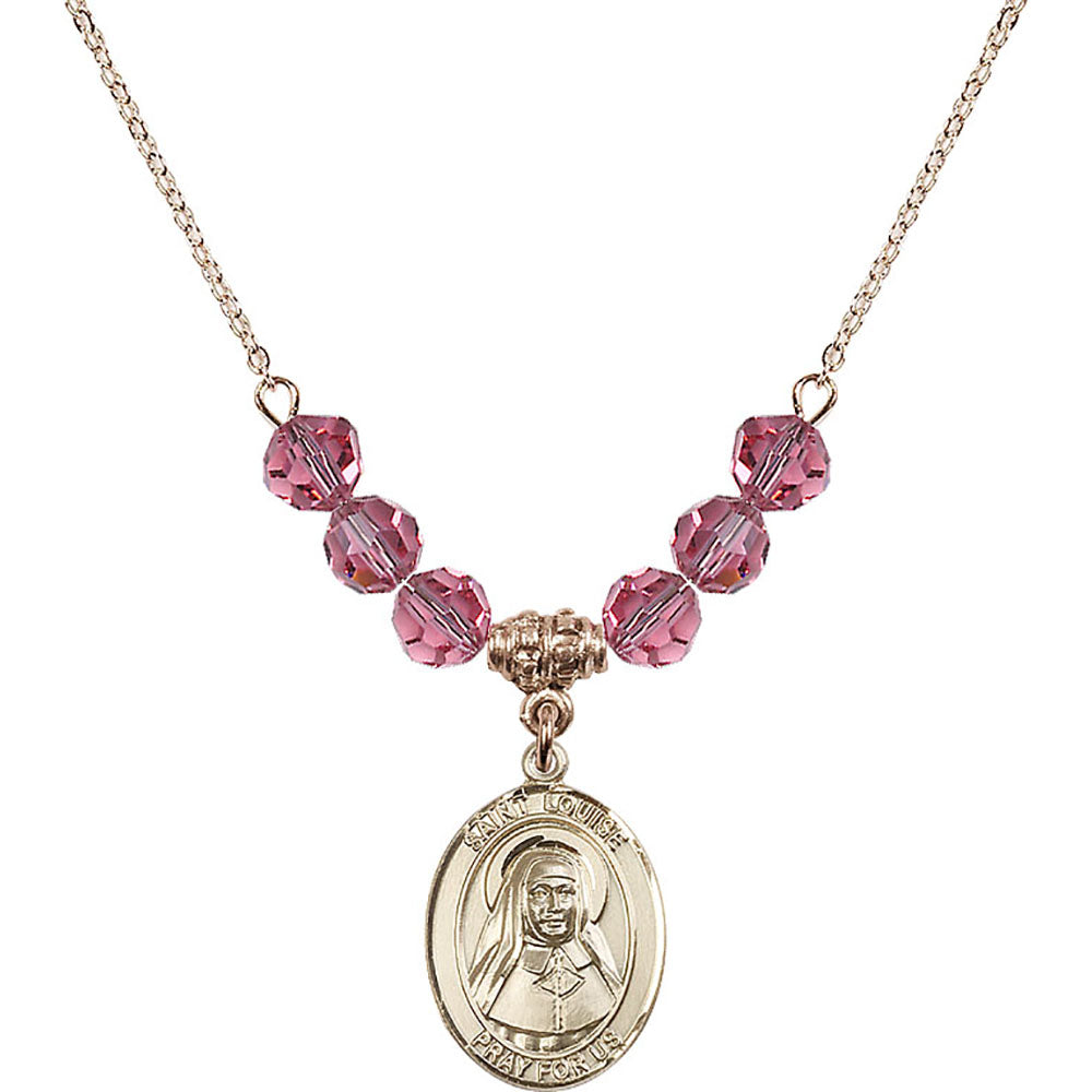 14kt Gold Filled Saint Louise de Marillac Birthstone Necklace with Rose Beads - 8064