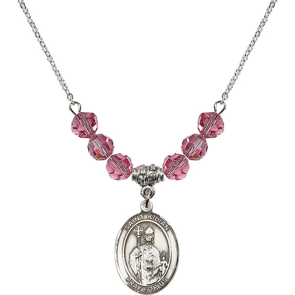 Sterling Silver Saint Kilian Birthstone Necklace with Rose Beads - 8067