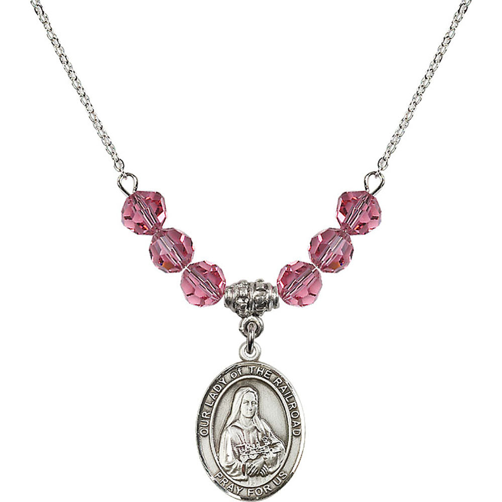 Sterling Silver Our Lady of the Railroad Birthstone Necklace with Rose Beads - 8247
