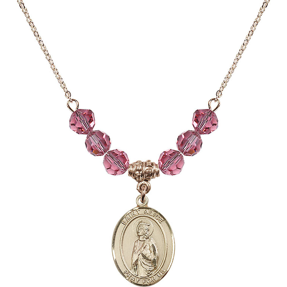 14kt Gold Filled Saint Alice Birthstone Necklace with Rose Beads - 8248