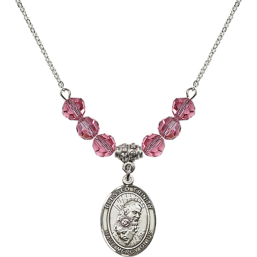 Sterling Silver Blessed Trinity Birthstone Necklace with Rose Beads - 8249