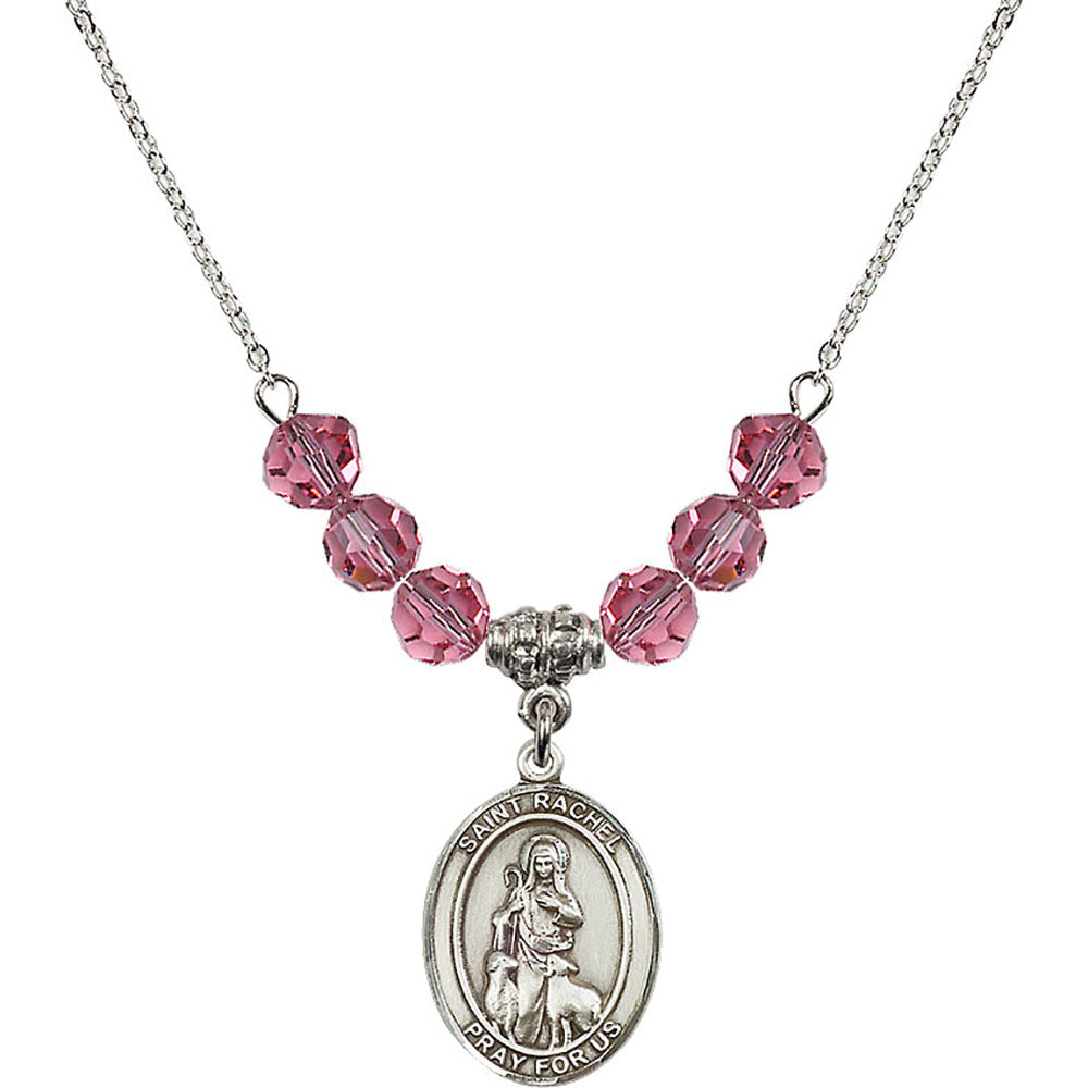 Sterling Silver Saint Rachel Birthstone Necklace with Rose Beads - 8251