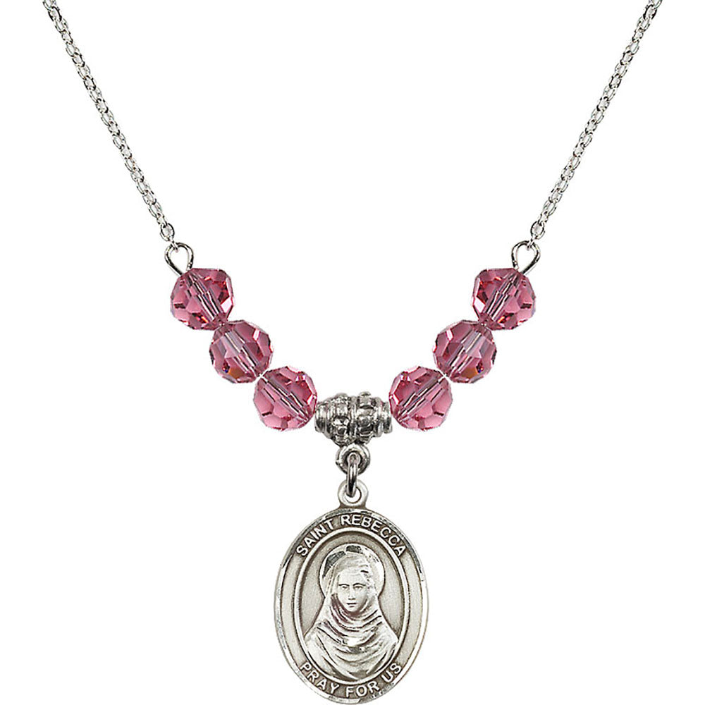 Sterling Silver Saint Rebecca Birthstone Necklace with Rose Beads - 8252