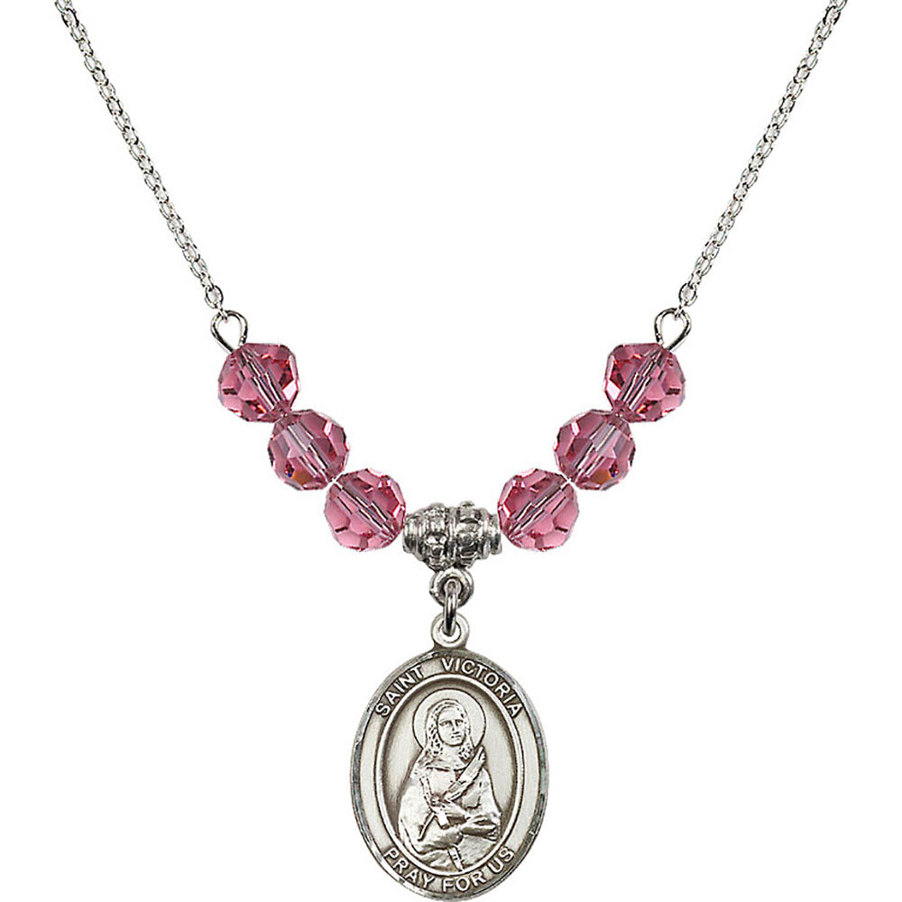 Sterling Silver Saint Victoria Birthstone Necklace with Rose Beads - 8253