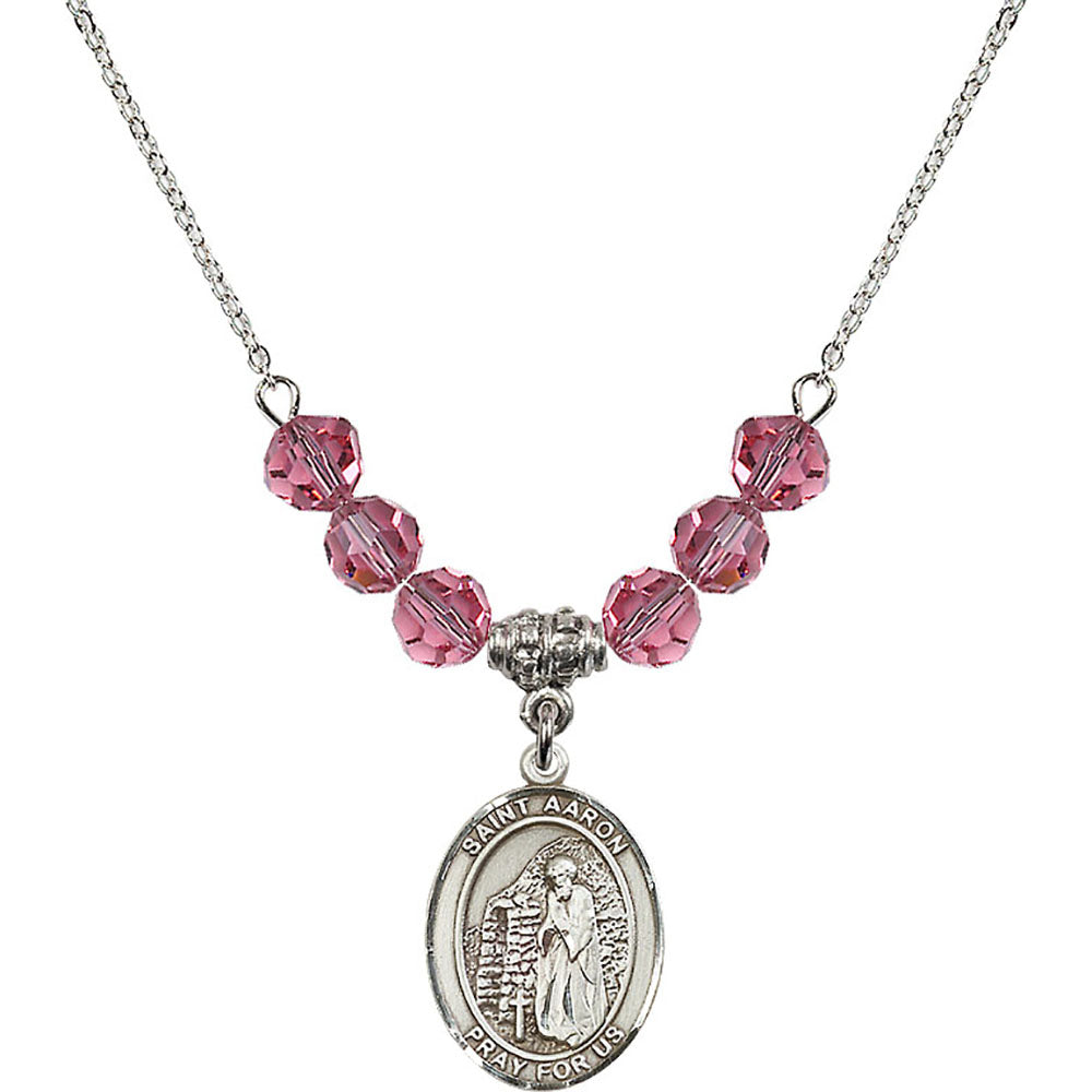 Sterling Silver Saint Aaron Birthstone Necklace with Rose Beads - 8254