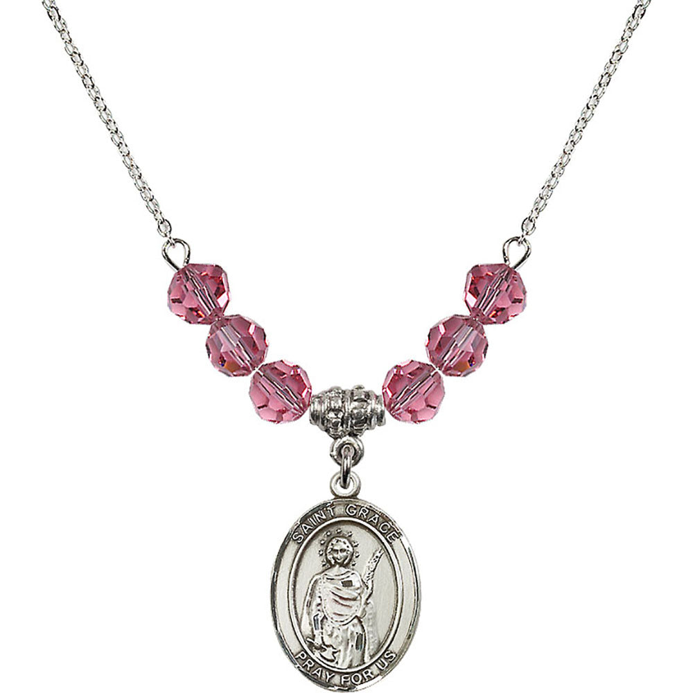 Sterling Silver Saint Grace Birthstone Necklace with Rose Beads - 8255