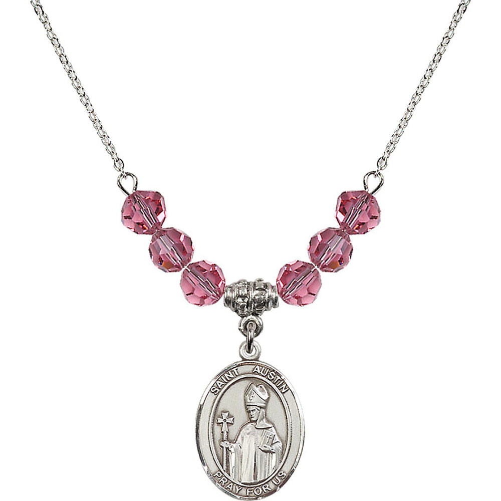 Sterling Silver Saint Austin Birthstone Necklace with Rose Beads - 8256