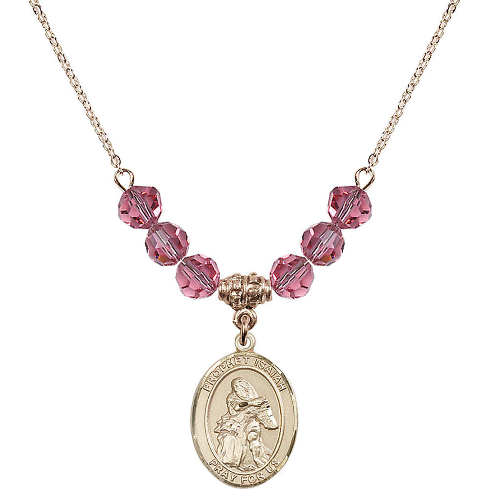 14kt Gold Filled Saint Isaiah Birthstone Necklace with Rose Beads - 8258