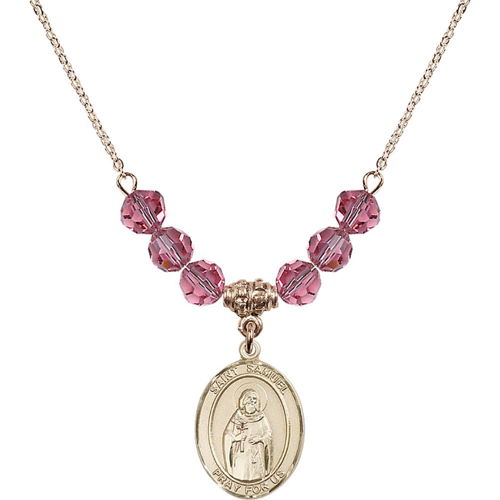 14kt Gold Filled Saint Samuel Birthstone Necklace with Rose Beads - 8259