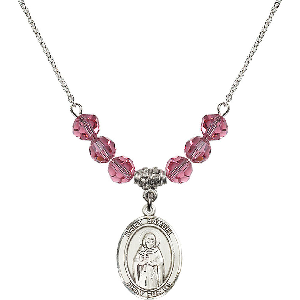 Sterling Silver Saint Samuel Birthstone Necklace with Rose Beads - 8259