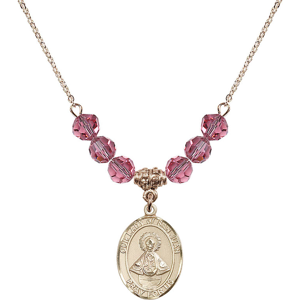 14kt Gold Filled Our Lady of San Juan Birthstone Necklace with Rose Beads - 8263