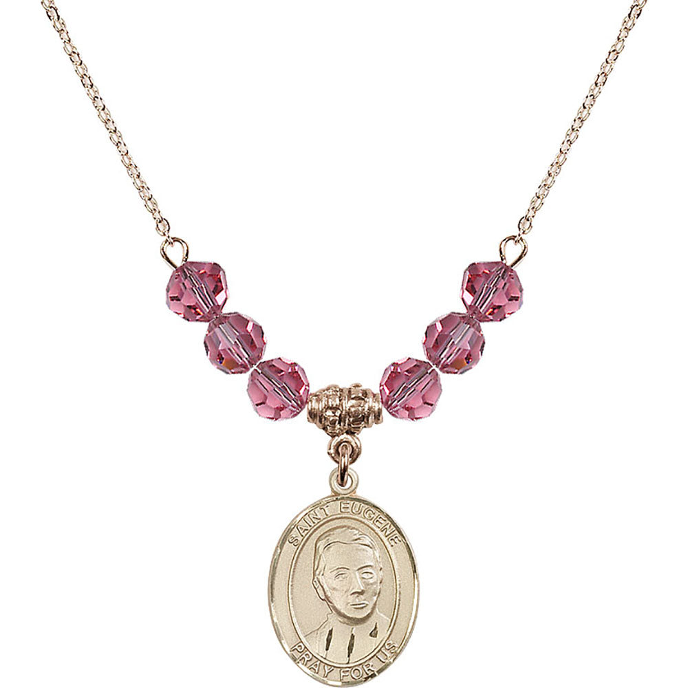 14kt Gold Filled Saint Eugene de Mazenod Birthstone Necklace with Rose Beads - 8266