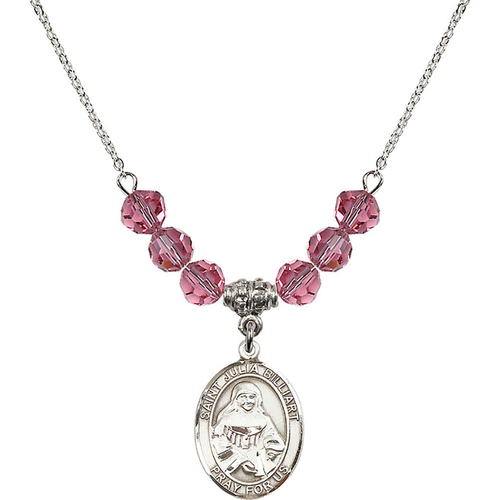 Sterling Silver Saint Julia Billiart Birthstone Necklace with Rose Beads - 8267