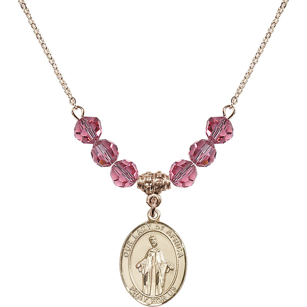 14kt Gold Filled Our Lady of Africa Birthstone Necklace with Rose Beads - 8269