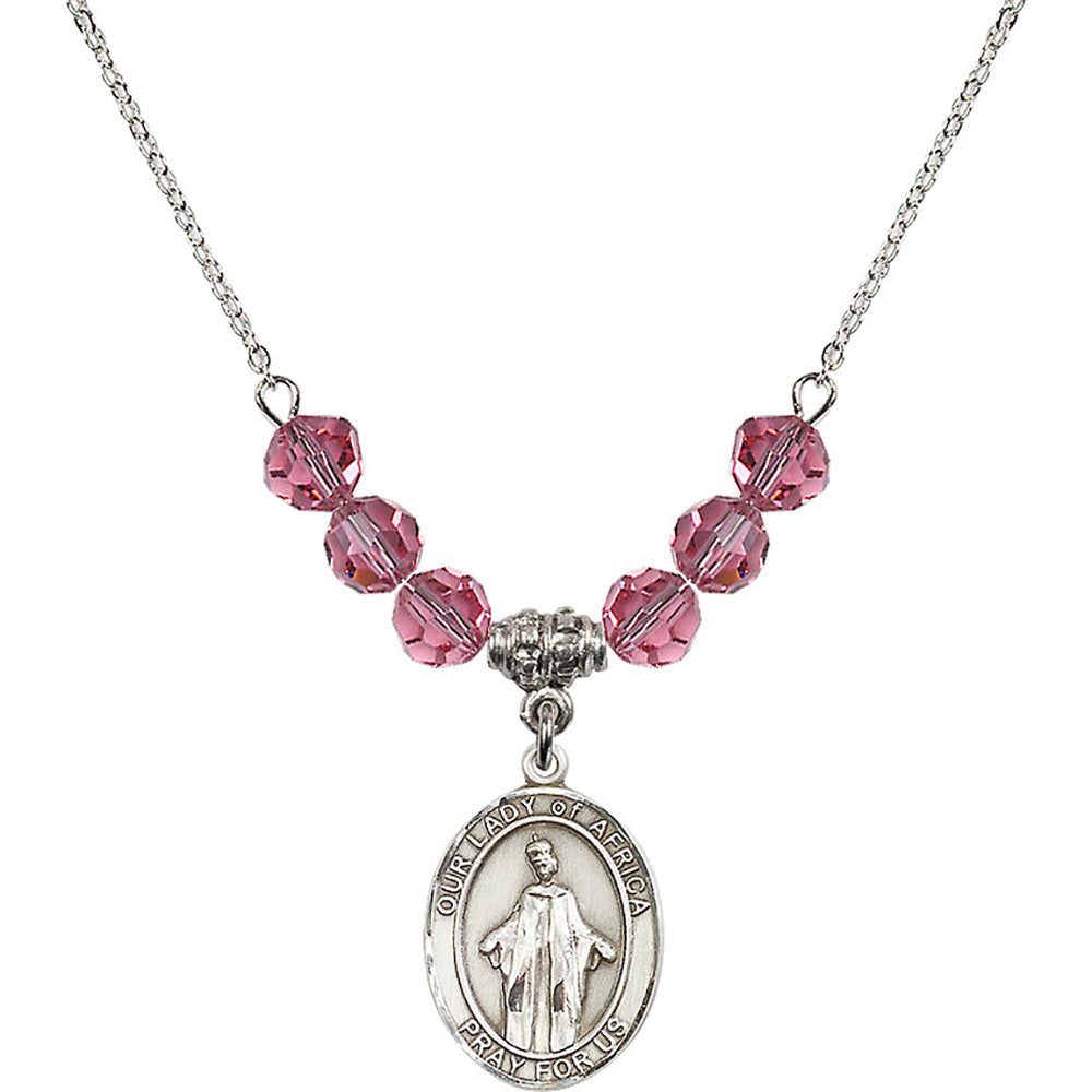 Sterling Silver Our Lady of Africa Birthstone Necklace with Rose Beads - 8269
