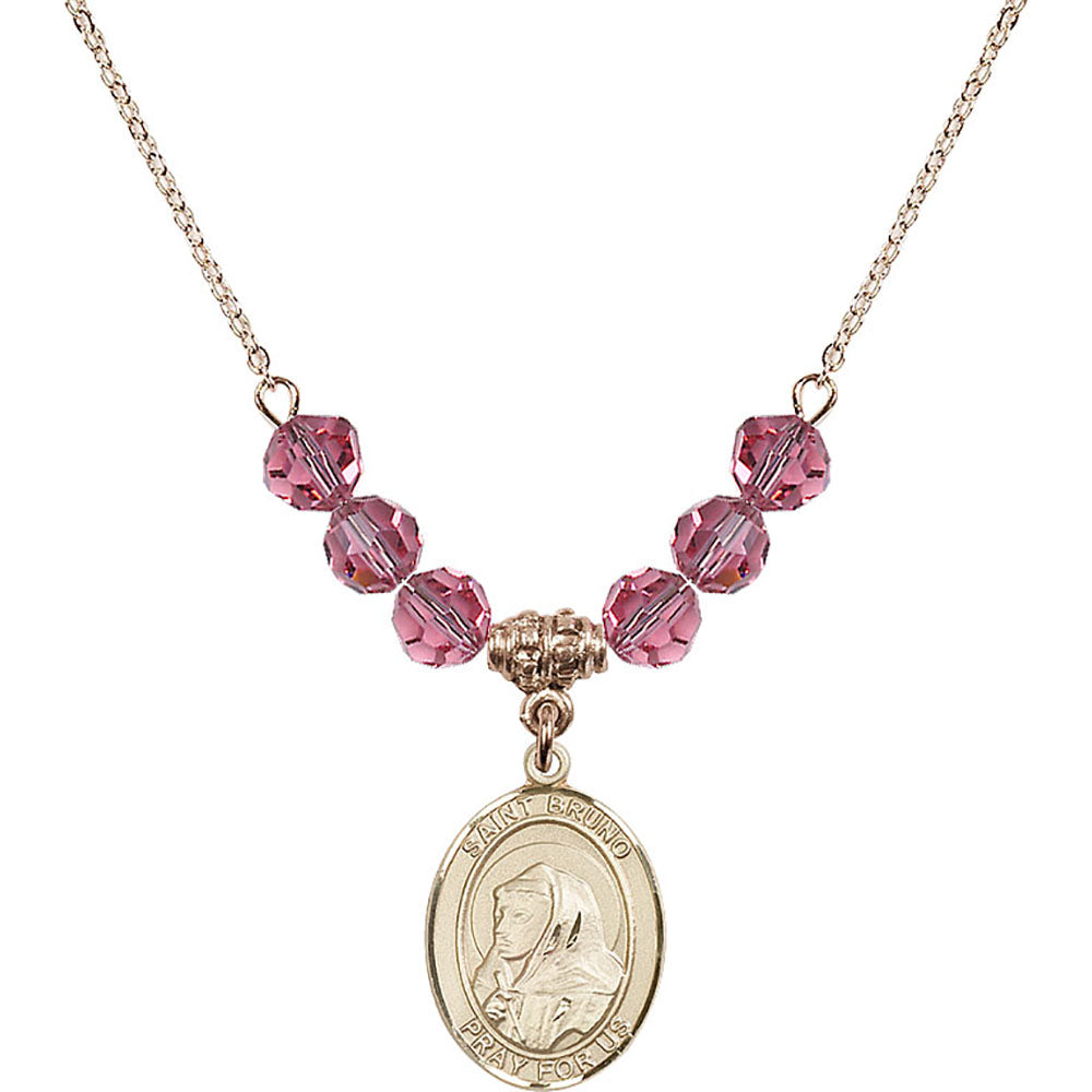 14kt Gold Filled Saint Bruno Birthstone Necklace with Rose Beads - 8270