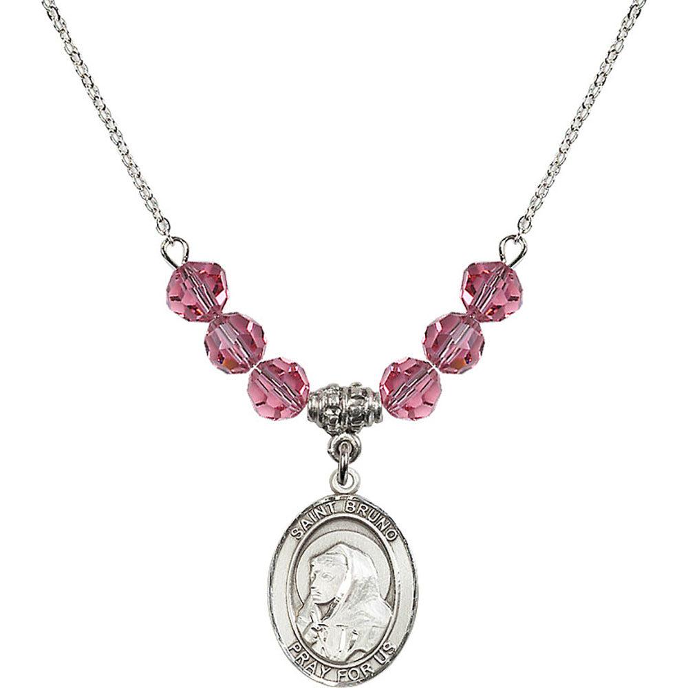 Sterling Silver Saint Bruno Birthstone Necklace with Rose Beads - 8270